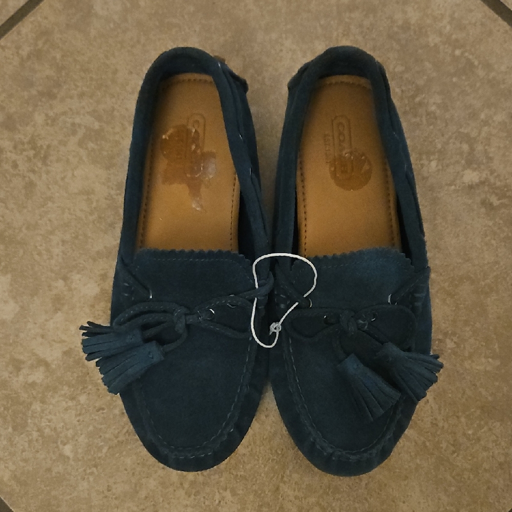 Coach Suede Tassel Driver Loafers Moccasin Flats Green Women's 5.5.